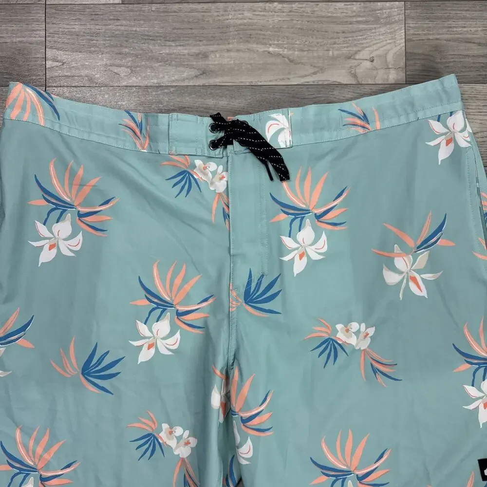 Quiksilver Swim Board Shorts Green Floral Print sz XXL